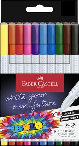 FABER-CASTELL - Filzstifte Set Boldpen, 10 Grip Faserstifte | 1 mm Strichbreite für Schreiben, Zeichnen und kreatives Gestalten