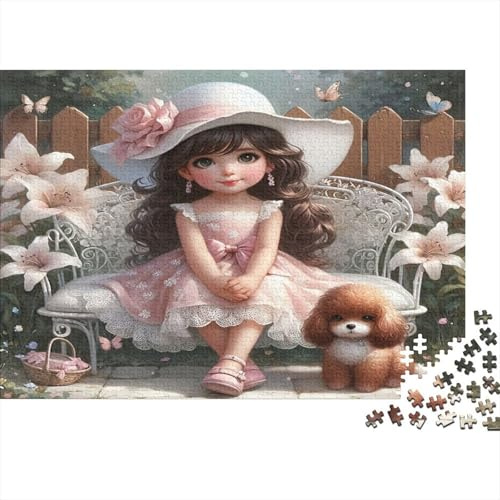 Gartenbank Mädchen 1000 Teile Puzzle für Erwachsene Papier Hund Entspannung Geschenk Deko 38x26cm/1000pcs