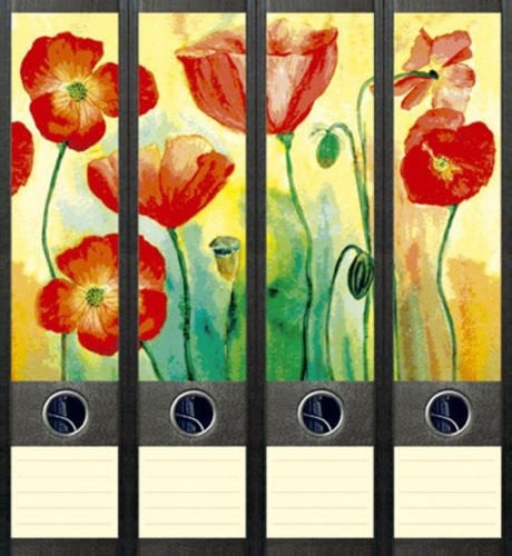 4er Set Ordnerrücken für breite Ordner Pflanze Mohn Blume Blumen Aufkleber Etiketten Deko 044