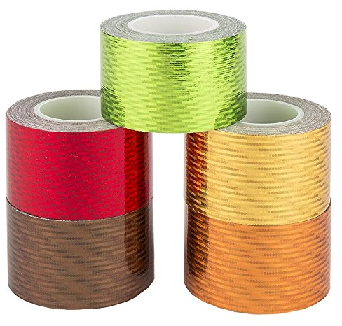 Ideen mit Herz Deko-Klebeband, 30mm x 5m, 5 Rollen | Washi Tape | Masking Tape | Dekoband | Laseroptik, gelasert, Hologramm, Holografie, 5 Farben (warme Farben, Laserpoints)