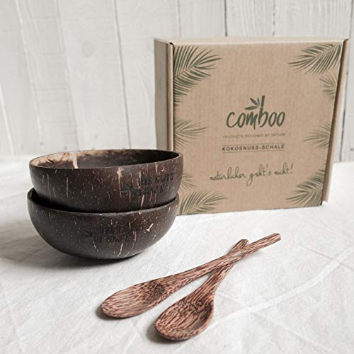 comboo® Tazón de coco original – Buda Bowl – Pulido – 100% natural (juego 1, 4)