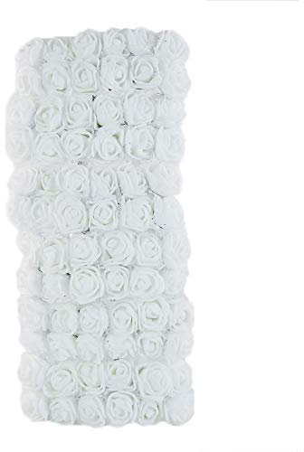 Lot de 72 mini roses artificielles en mousse pour décoration de maison, mariage, couronne de pompons, fleurs artificielles blanches