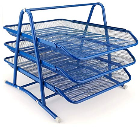 Leviatan Metall Ablage Ablagefächer | Büro Organizer Schreibtisch | Schubladen für Dokumente | 3 Schubfächer Briefablage Dokumentenablage A4 Organizer Mesh | Ordnungssystem für Büro, Marineblau