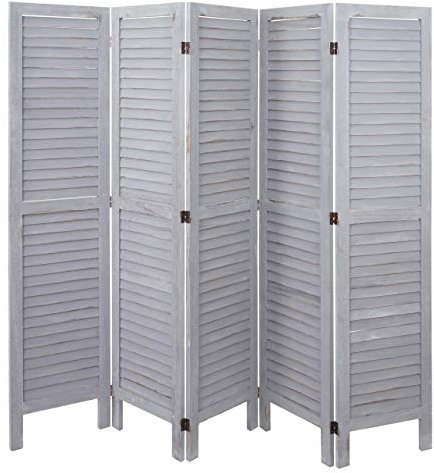 Mendler Paravent HWC-G30, Trennwand Sichtschutz Raumteiler, Shabby-Look 170x200cm - grau