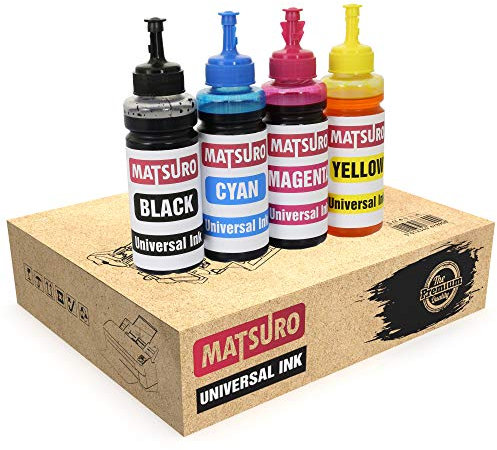 Matsuro Original | Compatible Universal Refill Ink Bottles Replacement for CANON HP EPSON BROTHER LEXMARK DELL RICOH (4 x 100 ml | 1 SET)