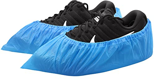 Hitituto Shoe Covers Disposable Non-slip for Indoors -100 Pieces (50 Pairs) Waterproof Premium CPE Booties Shoes Protectors Coverings, fits up to size 11 US Men and 13 US Women, Blue, Large