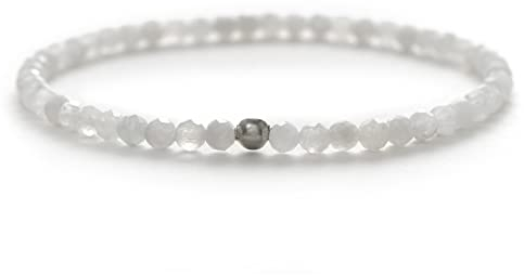 BERGERLIN Mondstein Armband echt mit 925 Sterling Silberperle - facettierte Perlen - Größe M