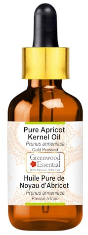 Greenwood Essential Pure Apricot Kernel Oil (Prunus armeniaca) with Glass Dropper Cold Pressed 15ml (0.5 oz)