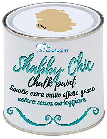 Vernice Shabby Chic CHALK PAINT 1 Litro - Pittura Extra Opaca - Colora senza Carteggiare - 22 COLORI VINTAGE (Beige Corda 1001)