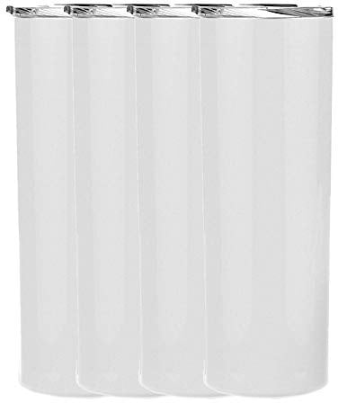 Gteller Double Wall 18/8 Stainless Steel Vacuum Slim Skinny Tumbler with Straw and lid, Insulated Travel Mug Keeping Beverage Cold and Warm (White, 4 pack-20oz)