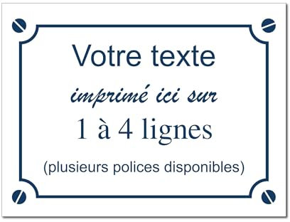 Plaque de rue décorative en aluminium Personnalisée pour intérieur et extérieur 30x20cm Blanc écriture Bleue