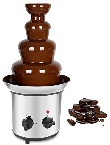 Chocolate Fountain Machine Electric Chocolate Fountain 4 Tier Stainless Steel for Chocolate Melting, Cheese, BBQ Sauce, Ranch, Liqueuers, Party and Family Gathering 37 x 22 x 43cm