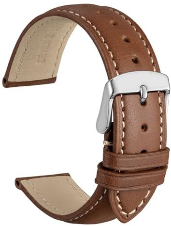WOCCI 20mm Vintage Leder Uhrenarmband mit Edelstahl Silber Schließe (Zimtbraun)