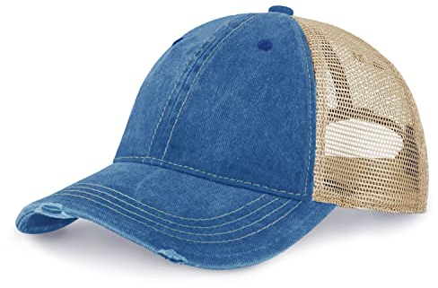 CHOK.LIDS Vintage Distressed Trucker Hut verstellbare Rückseite Unisex Kopfbedeckungen (Blau)