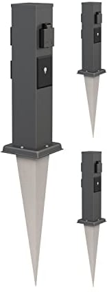 ledscom.de 3 Stück Garten-Steckdosen-Säule Polly mit Erdspieß für außen, IP44, 3-Fach, Smart Home, anthrazit, eckig, 38cm