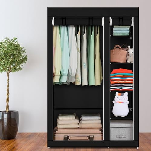 Outvita Armoire de Rangement Penderie Tissu Armoire Chambre Portable pour Chambre D'adulte avec Housse 5 Couches - 110x45x175cm, Noir HOK001