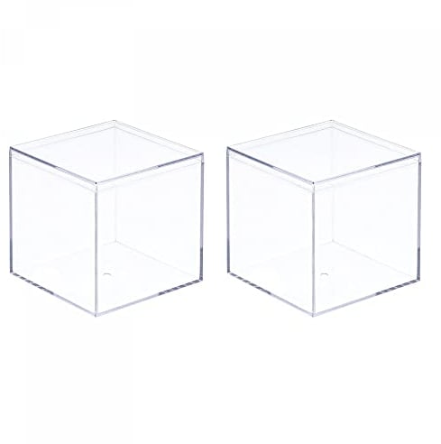 sourcing map Clear Acrylic Plastic Storage Box Square Cube Display Case with Lid, 8.1x8.1x8.1cm Container Box for Small Item, Pack of 2