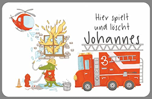 Türschild fürs Kinderzimmer Kinder Namensschild Zimmertür Mädchen Junge Geschenk Geburt Taufe Geburtstag (Feuerwehr)