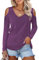 Beluring Women Off The Shoulder Tops Sexy V Neck Long Sleeved T-Shirts Purple Size 12 14