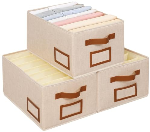 OUTBROS Kleiderschrank Organizer, Aufbewahrungsbox, Faltbare Aufbewahrungskorb, Stoff Kleideraufbewahrung Organisation mit Fächern,für Schränke und Regale, 38x26x20cm,Beige,3 Stück