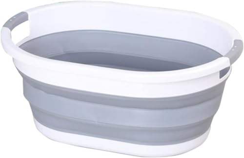 WedDecor Collapsible Oval Shape Foldable 39L Laundry Basket (Grey) | Sturdy Foldable Washing Bin Basket for Clothes Storage, Laundry Room, Bedroom, Bathroom & Home Organisation
