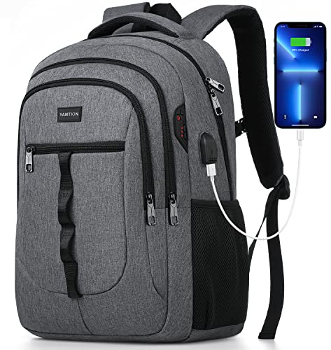 YAMTION Dunkelgrau Rucksack Herren und Damen,Unisex Schulrucksack Teenager für Jungen Mädchen Laptop Rucksack Schultasche mit USB für Uni Schule Arbeit Büro