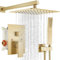 gotonovo Rainfall Bathroom Shower System Rain Shower Head and Handle Set Wall Mounted Shower Complete Combo Solid Brass Pressure Balancing Shower Mixer Valve 10 Inch Brushed Gold