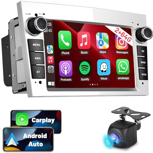 Hikity 2+64GB Android Radio Coche para Opel Corsa d Astra h Zafira b Meriva Vivaro con Inalámbrico CarPlay Android Auto 7 Pulgadas 1080P Pantalla Táctil con GPS/WiFi/BT/USB/FM/RDS