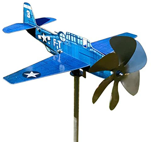 Pomurom Girouette Jardin Exterieur, Girouette Toit Avion en Métal, Moulin à Vent pour Jardin, Indicateur Direction du Vent, Décoration Pelouse Cour Hangar Abri Toit Jardin, Bleu