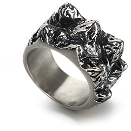 Banemi Herren Ringe Edelstahl Silber, Ringe Herren Gothic Silber Schwarz Gotischer Ring In Bergform Mode Geschenk Ring Größe 65 (20.7)
