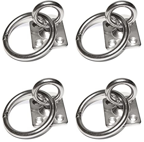 PRIOstahl Augplatte mit Wirbel und Ring Rechteckig Decksplatte Drehwirbel - 6 x 40mm x 4 Stück Befestigung Mastplatte Halterung Aufhängen Anbinden Boxsack drehbar um 360 Grad aus Edelstahl V2A