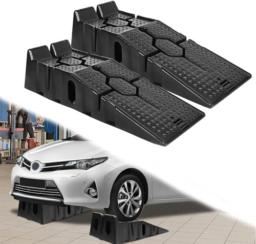 YRHome 2 rampe di carico in plastica, per carichi pesanti, piattaforma di sollevamento, rampa di carico per auto, rampa in plastica, con protezione da attraversamento, piattaforma di accesso, 90 x 33