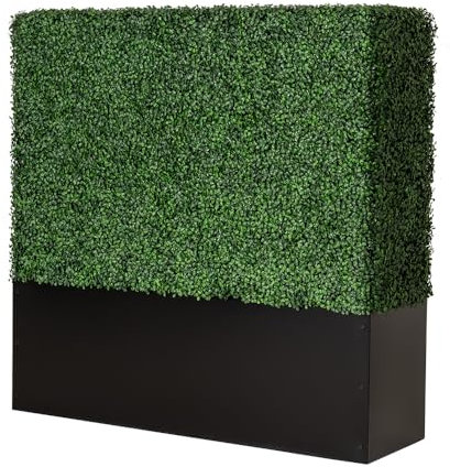 ODQPIS Artificial Boxwood Hedge Wall, Greenery Fake Faux Grass Backdrop Divider with Black Steel Planter Box, Outdoor Privacy Wall for Patio, Balcony, Restaurant, Garden, Party Décor 48 WX48 HX14 D