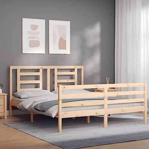 vidaXL Massivholzbett, Bett mit Kopfteil, Doppelbett Holzbett für Schlafzimmer, Bettrahmen Bettgestell mit Lattenrost, Schlafzimmermöbel