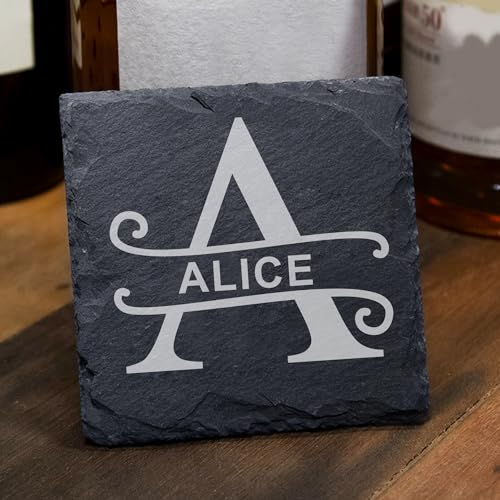 Personalised Coaster Gifts Engraved Personalised Slate Coasters Gifts for Women Men Grandad Sister Christmas Birthday Square Cup Mat Mug Coaster Table Place Mat(Design 2)