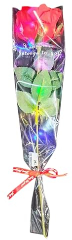 Rosa Luminosa per San Valentino con Petali Caduti per L'arredamento della Casa, Festa di Nozze, Anniversario di Matrimonio Regali per Giorni Speciali (Rosso, One Size)