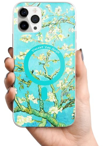 Berkin Arts Compatible with iPhone 15 Pro Max Case Clear Transparent Cover [Compatible with Magsafe], Post-impressionism Flower(Almond blossom by van Gogh)