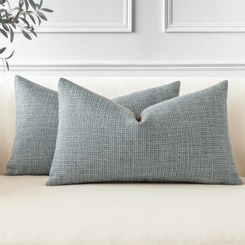 JOTOM 2er Set Leinen Kissenbezüge, Dekorative Weich Einfarbig Wurf Kissenbezug Moderne Kissenhüllen Sofakissen Dekokissen Zierkissenbezug für Wohnzimmer Schlafzimmer Deko (40x60cm, Dunkelgrau)