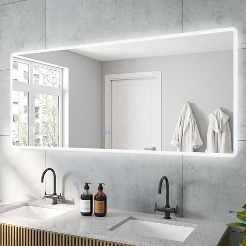 BORAS-Serie großer Badspiegel mit LED indirekte Beleuchtung 160x70 cm Beschlagfrei Antibeschlag Kaltweiß Neutralweiß Warmweiß Einstellbar Dimmbar Touch Schalter mit Memory-Funktion für Wandschalter