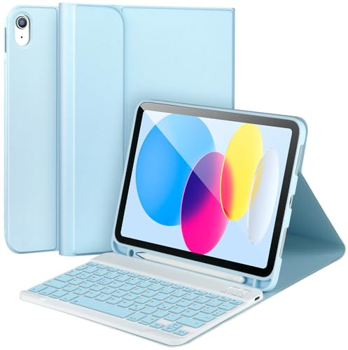 APHBZGE Tastatur Hülle für iPad 11/10. Generation, abnehmbare Bluetooth-Tastaturhülle für iPad A16 2025 11 Zoll/10. Gen 2022 10,9 Zoll mit Stifthalter, quadratischen Tastenkappen, Blau