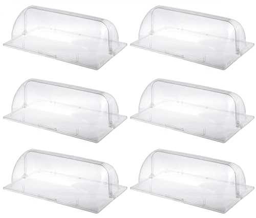 GERRIT 6er Pack Volle Größe Chafing Dish Abdeckung Rechteckig Rolldeckel Bäckerei-Pfanne Plastik Klar Dessert-Display-Abdeckung Für Torte Cupcake Ausstellung