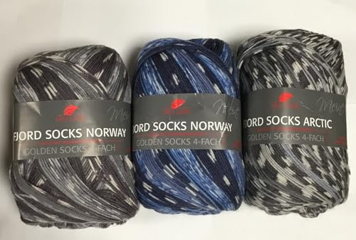 3x100g Sockenwolle 4-fädig Fjord Socks Norway/Arctic Set II 13,20€/St 75% Schurwolle/25% Polyamid Strickwolle Pro Lana