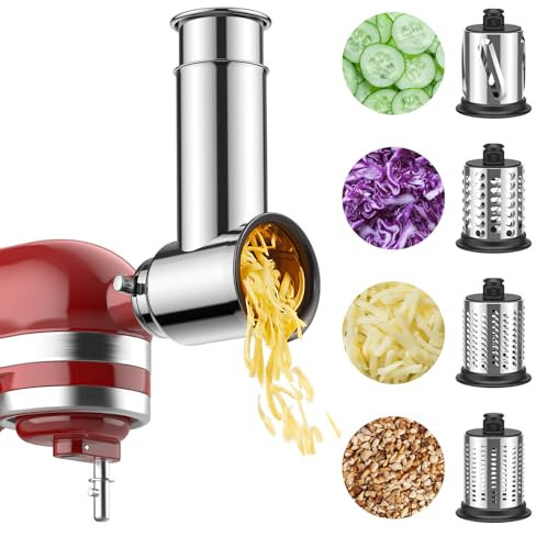 Edelstahl-Hobel Zerkleinerer & Käsereibe Aufsatz für Kitchenaid Stnad Mixer – 4 Klingen Salatbereiter mit Mahlpulver-Funktion von FGREEBLE