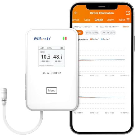 Elitech 4G Wireless Remote Real-Time IoT Temperatur-Feuchte Monitor Digitaler Datenlogger mit Einzeltempertursensor Erweiterungskanal, APP/Cloud-Datenspeicherung (RCW-360Pro-SC Benötigt Sonde)