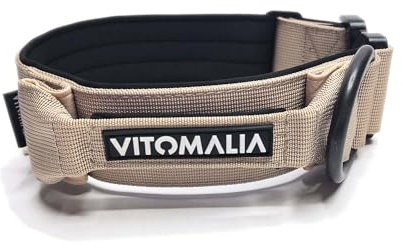 VITOMALIA® Taktisches Hundehalsband, 3 cm Breit: Stabiles Nylon, Magnet Handgriff, Sicherheitsschnalle, Hundehalsband kleine Hunde (Beige, 3cm/M = 40cm-50cm)