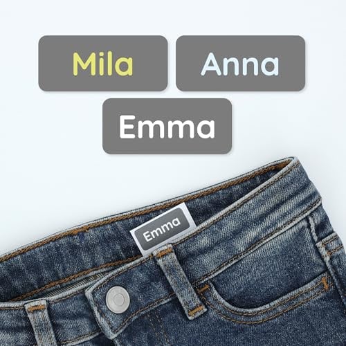 Klebekerlchen® Namensaufkleber Kinder & Erwachsene (180 Stück) – Namensschilder für Kleidung personalisiert – Etiketten selbstklebend für Schule, Kita, Seniorenheim & Beruf - Grau