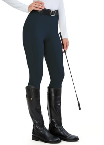 H.MILES Reitleggings Damen Vollbesatz High Waist Elastische Reithose Damen mit Handytasche Gürtelschlaufen Marine Blau S