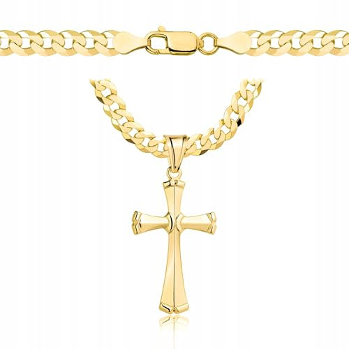 AMAR PRAGNA goldkette herren mit kreuz 585, Kette Herren 925/585 - kreuz kette herren gold 585 massiv - 5 mm, Kreuz Kette 55 cm - Goldkette Kreuzkette - Halskette Herren Panzerung
