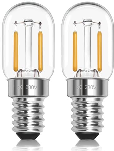 Morotty E14 Led Fridge Light Bulb Warm White 2700K, Can Replace 10W-15W Halogen, T22 Pygmy Bulb Led SES Refrigerator Bulb 230V, for Fridge Bulbs, Sewing Machine Bulbs, Cooker Hood,Night Light,2 Pack