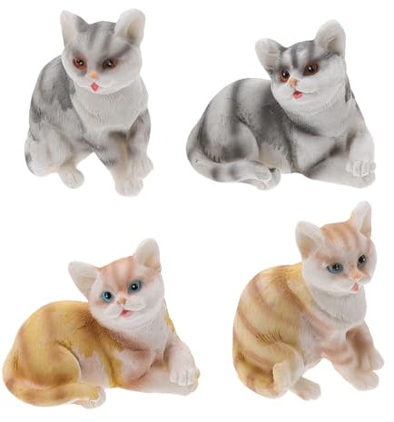 CAXUSD 4 Piezas Decoración Gato Resina Miniatura Paisaje Adorno Animal Escritorio
